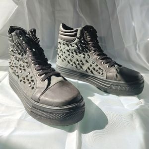 Mia Canvas Vegan Leather Studded Rubber Sole Sneaker